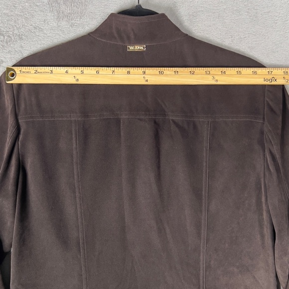 St.‎ John Sport By Marie Gray Faux Suede Snap Button Shirt Women's Small Brown - Picture 10 of 11